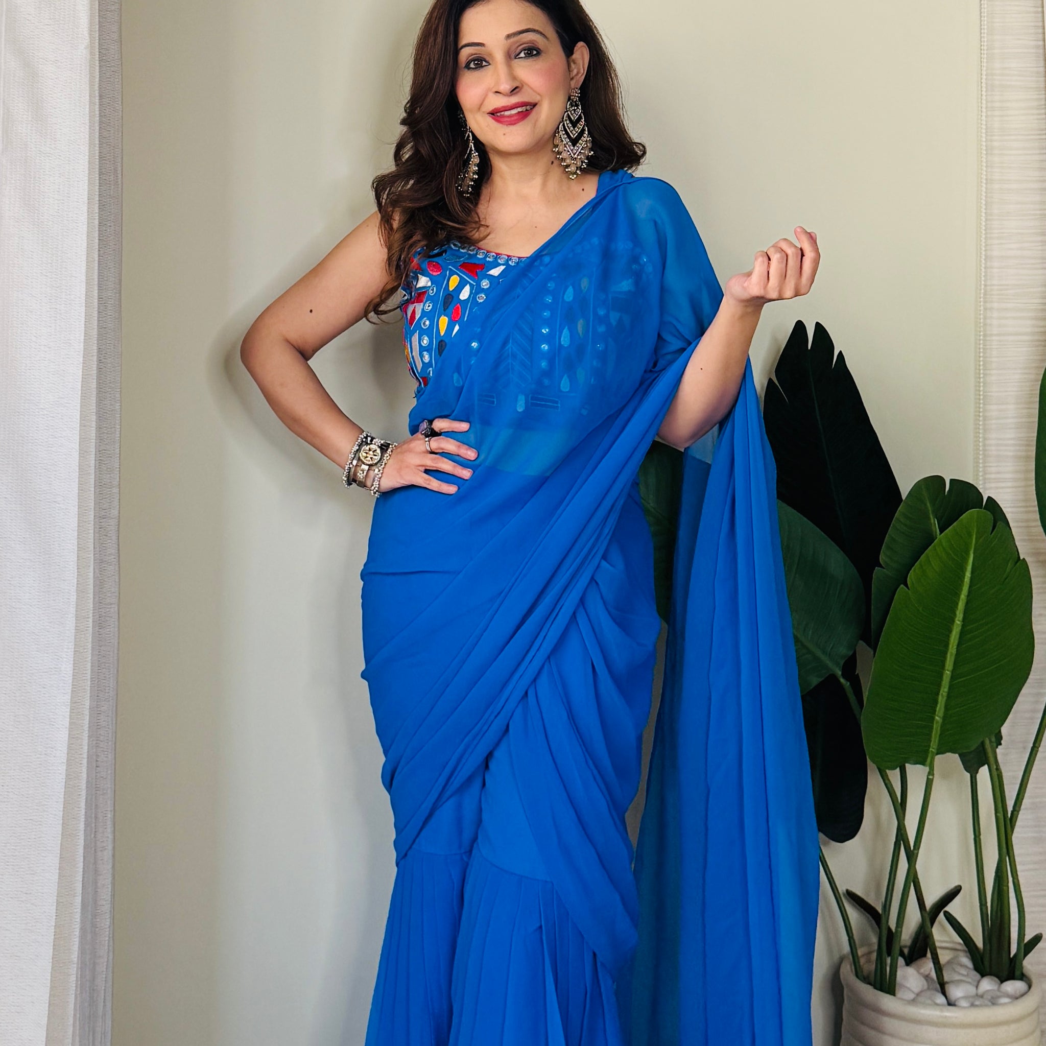 Oceanic Blue Waves Saree