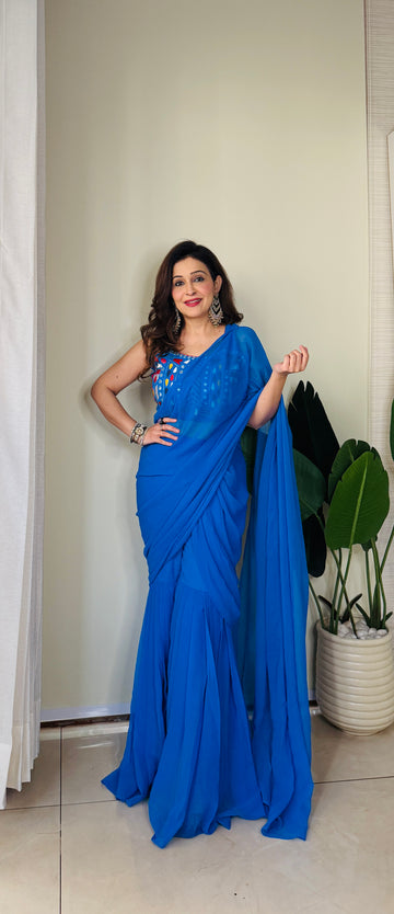 Oceanic Blue Waves Saree