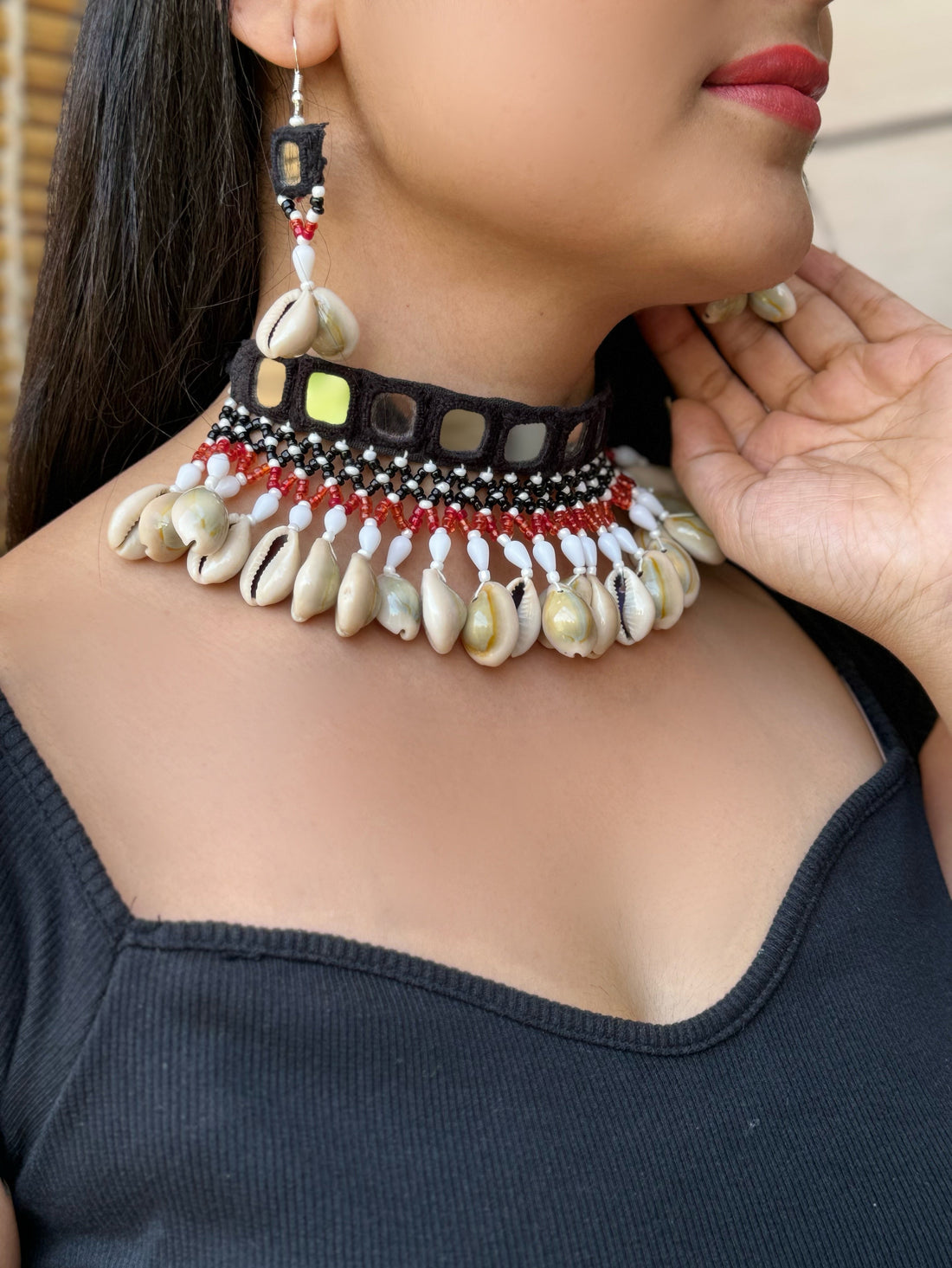 Heta Mirrorwork Fabric Choker + Earrings Set