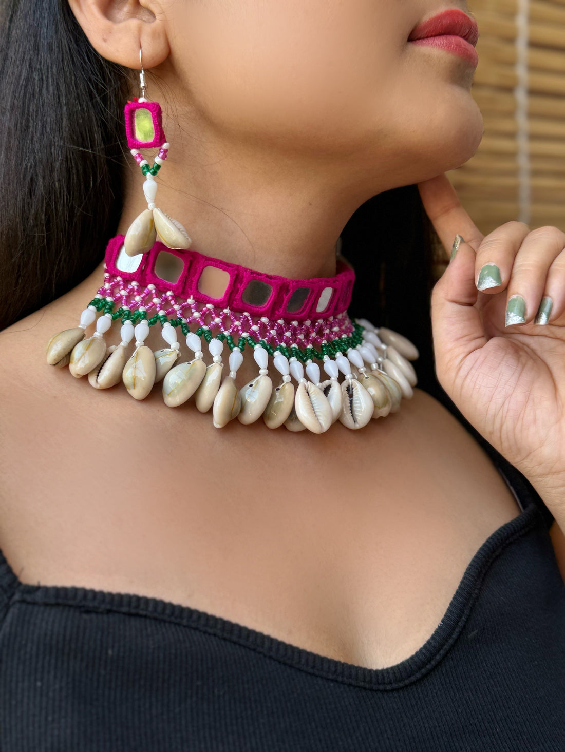 Mohika Mirrorwork Fabric Choker + Earrings Set