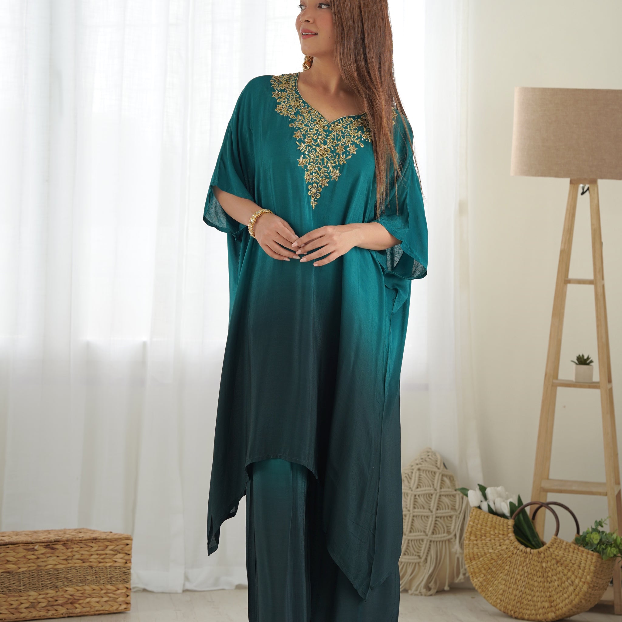 Shaded Green Kaftan Set