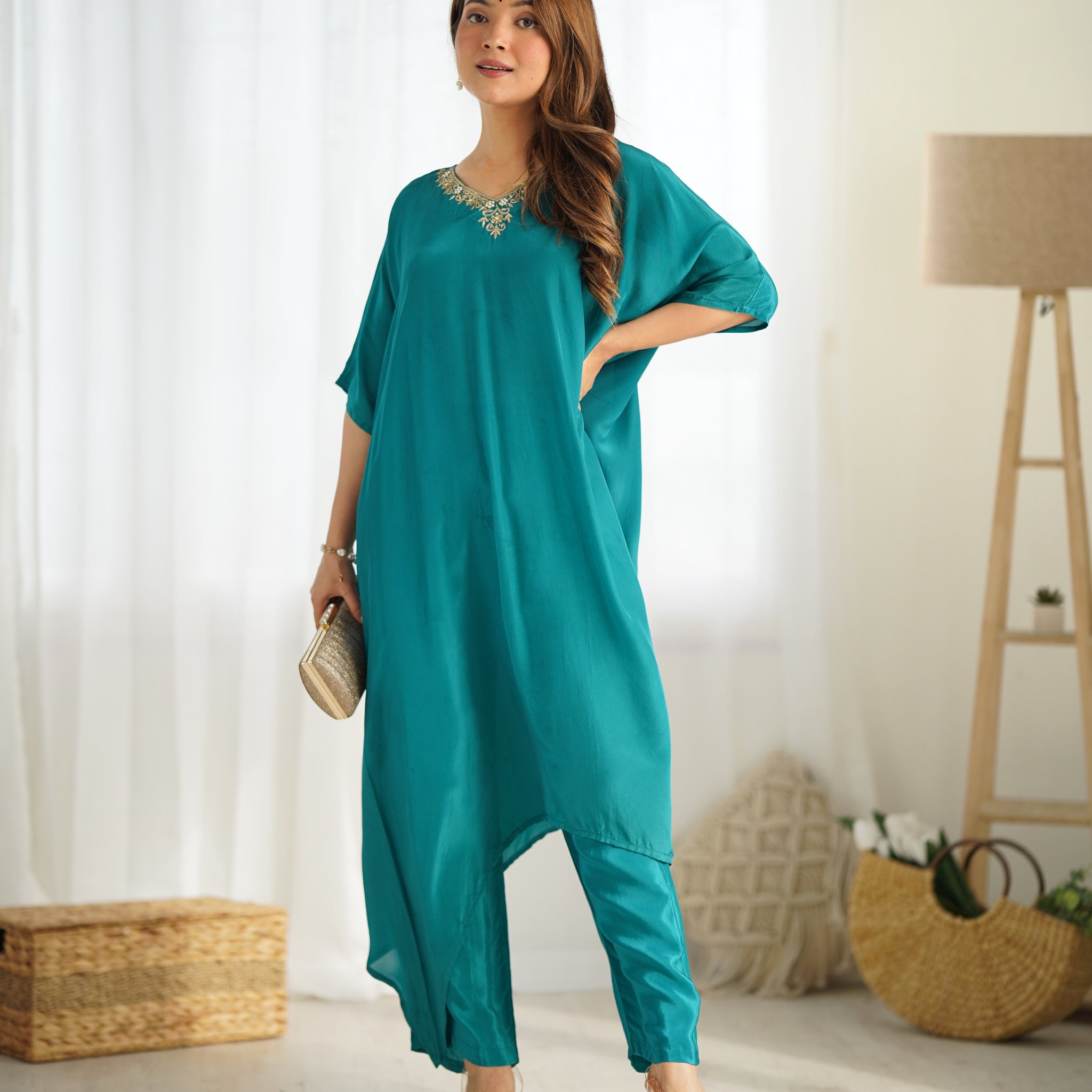 Teal Green Creap Kaftan