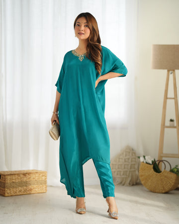 Teal Green Creap Kaftan