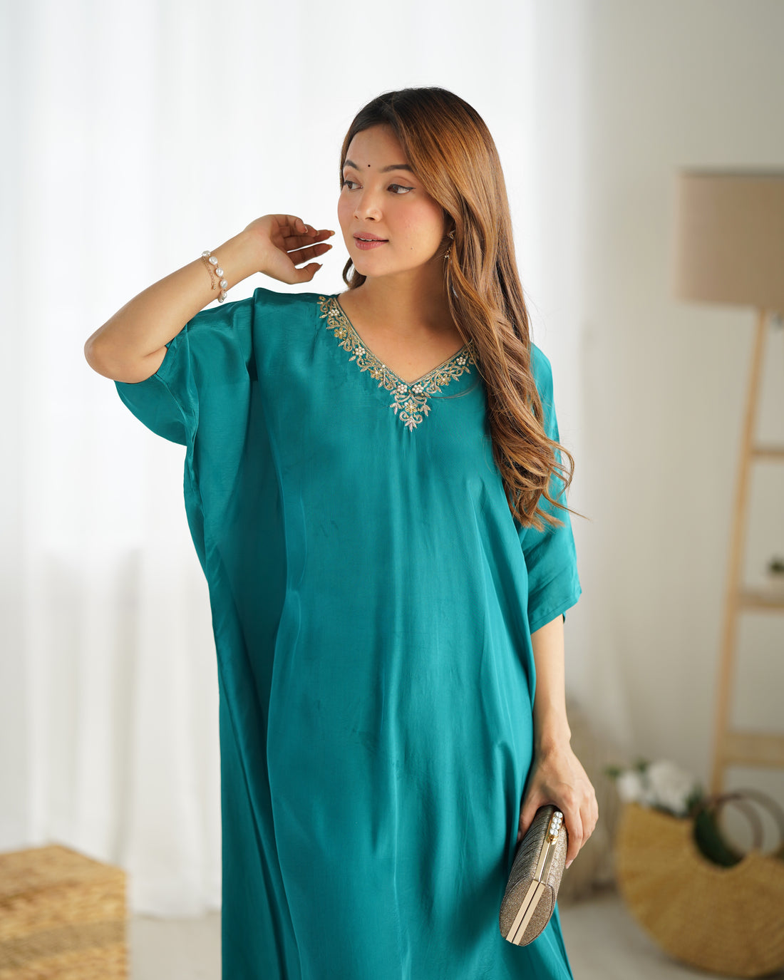 Teal Green Creap Kaftan