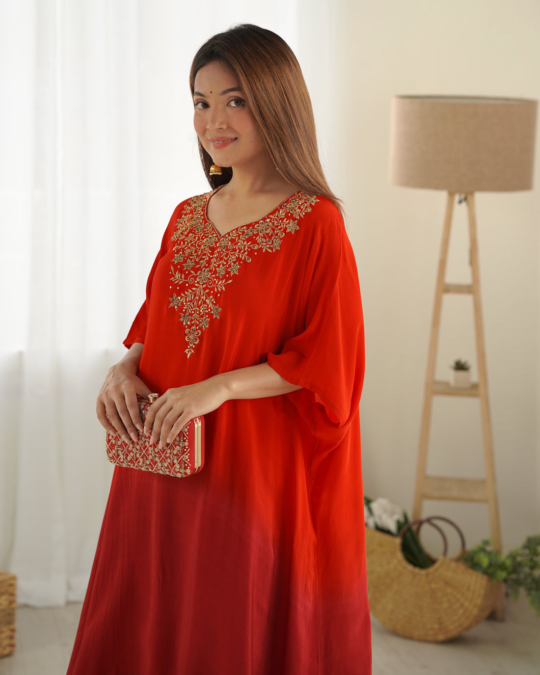 Shaded Red Maroon Kaftan Set