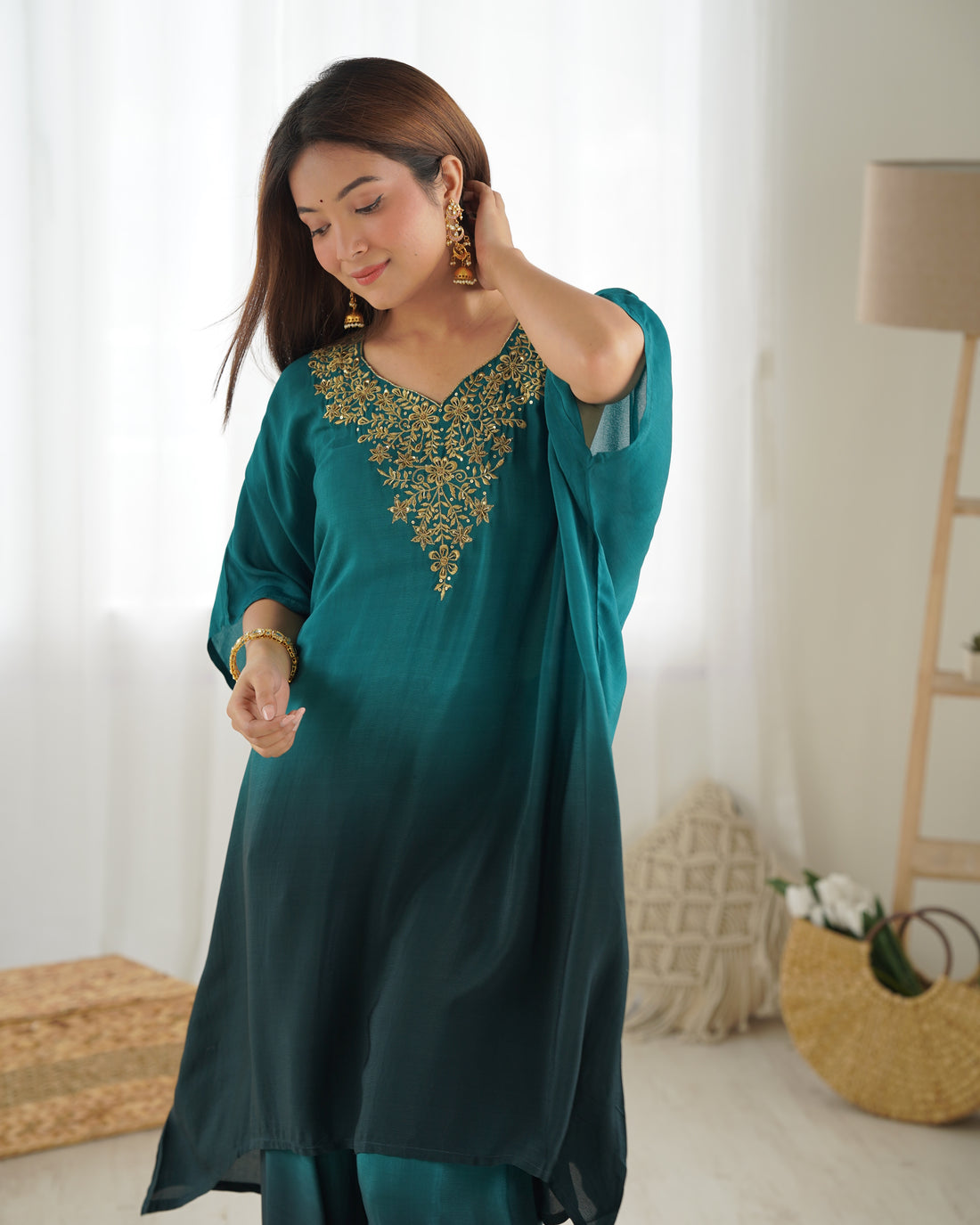 Shaded Green Kaftan Set