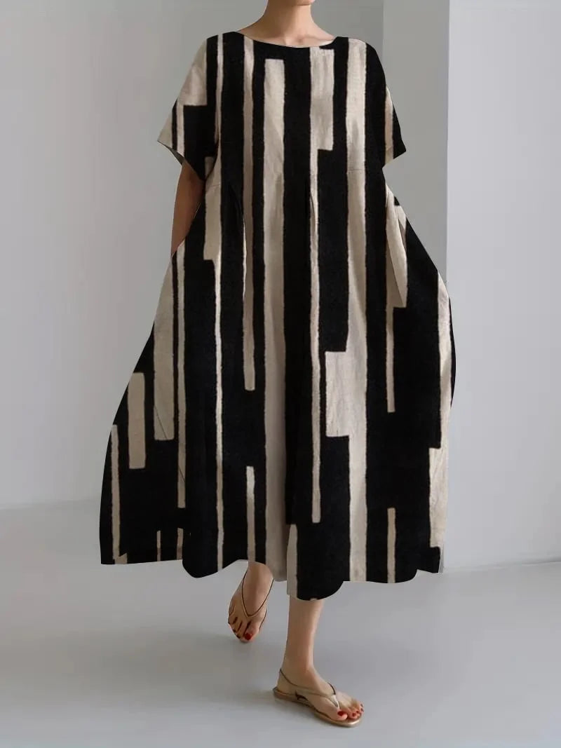 Stripped  Black  Middi Dress